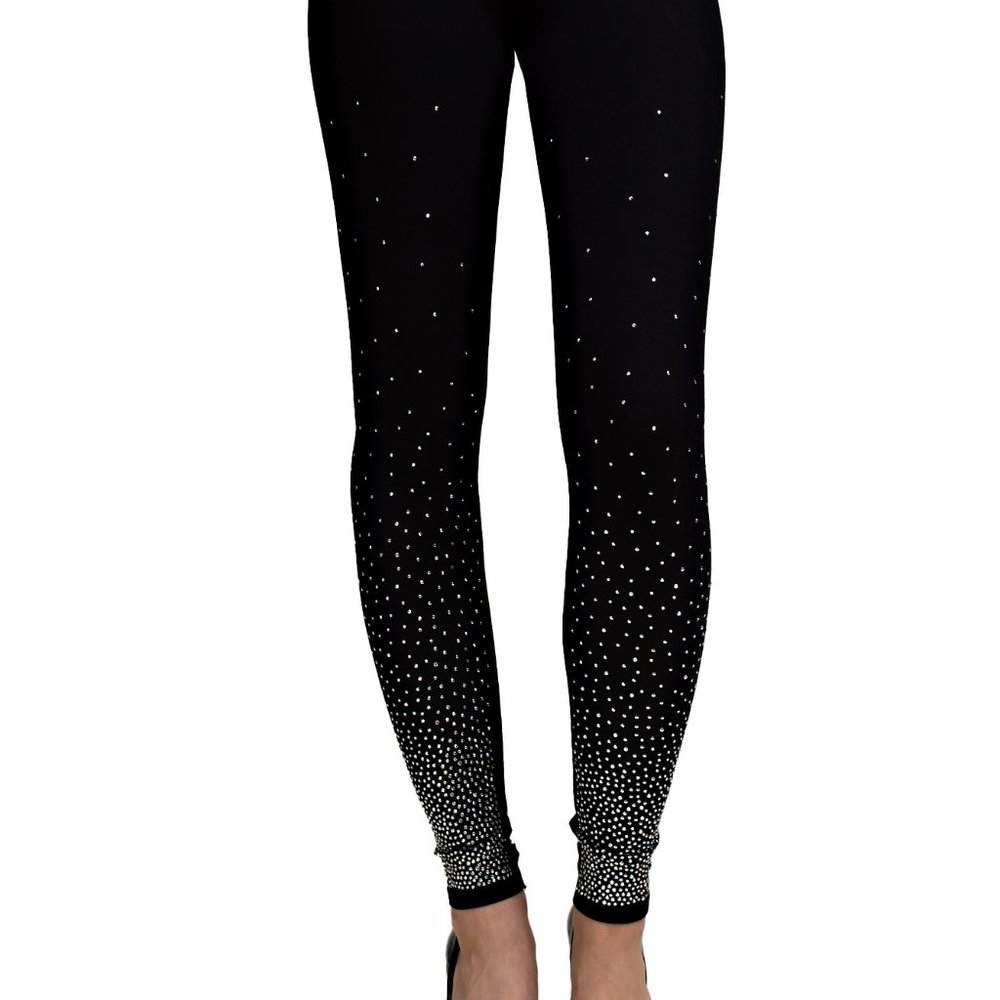 Vocal Apparel Black Leggings Embellished w/ Rhinestones